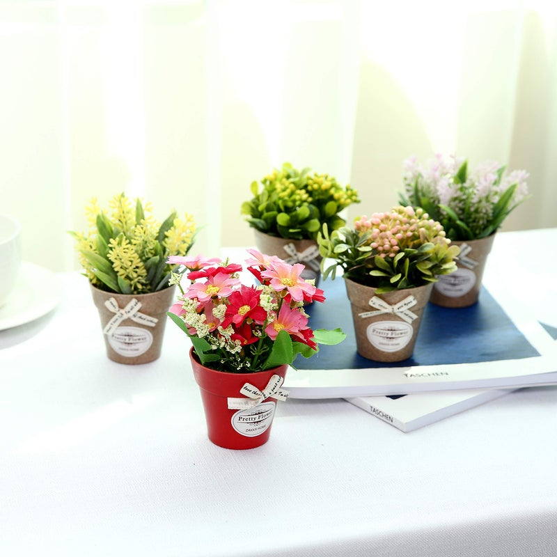 LUEUR Set of 6 Potted Artificial Flowers Fake Flowers with Vase Faux Flowers in Pot, Spring Decor for Home Office Floral Arrangement for Table Dinning Room Decoration Shelf Decor - Image 5